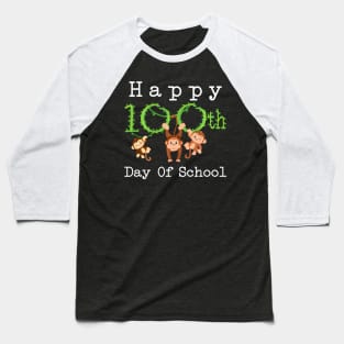 Happy 100 Days Of School Monkey 100Th Day School Teachers Baseball T-Shirt